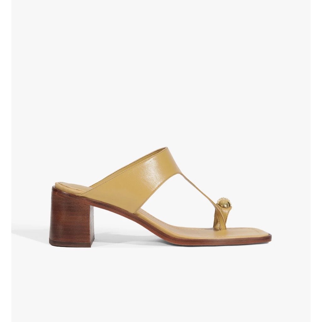 Women's Mustard Leather Toe-Ring Block Heel Mule